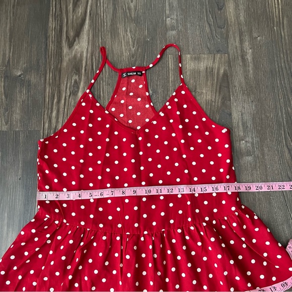 SHEIN Red and White Polka Dot Peplum Spaghetti Strap Top - Picture 7 of 9